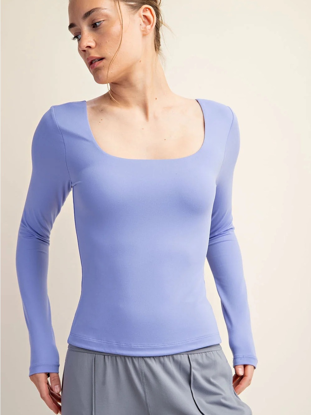 H&M Square-Neck Long Sleeve Top in Lavender Blue